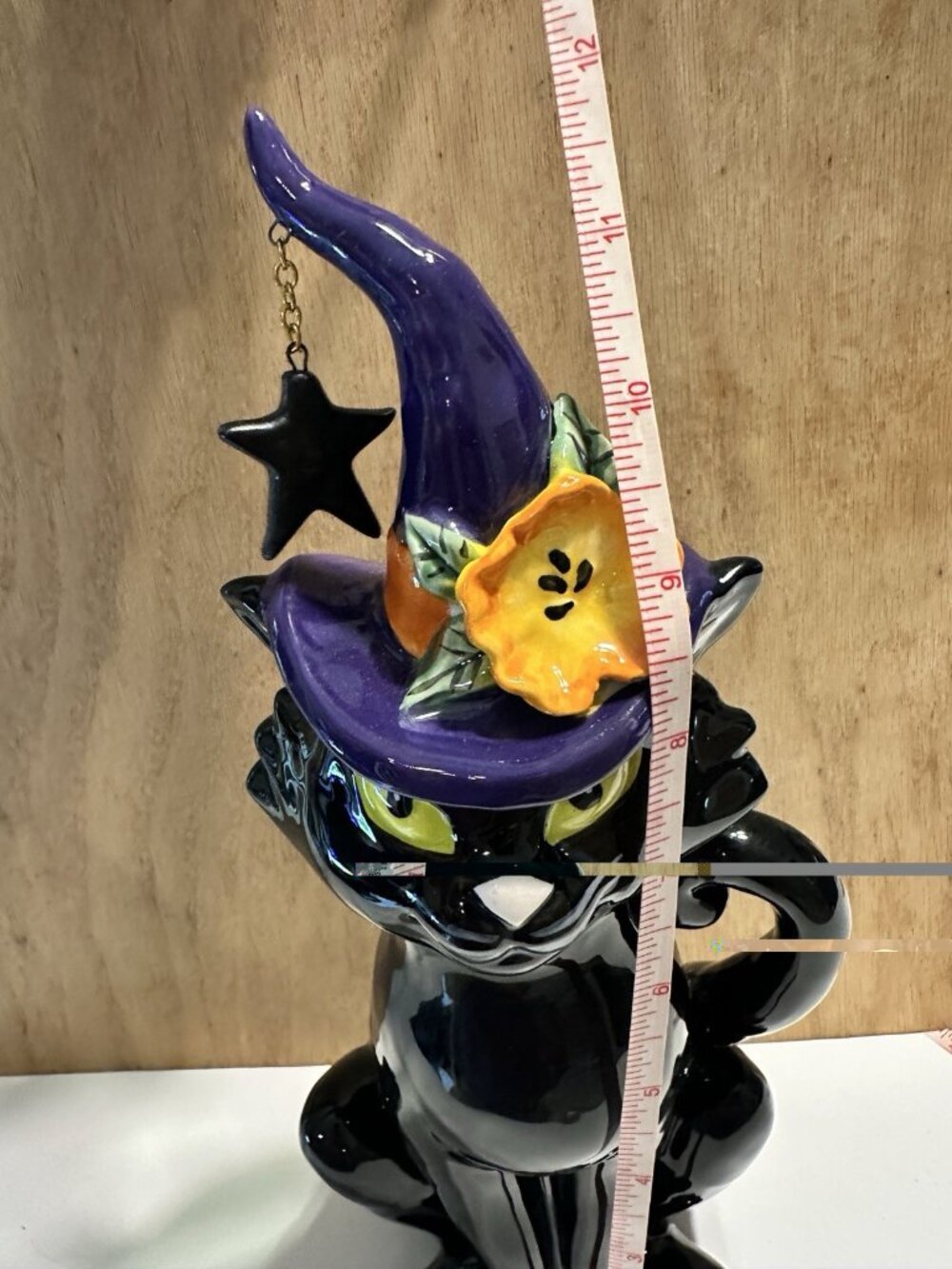 Blue Sky Clayworks Black CAT Kitten Hat Star Dangle Ceramic Halloween Figurine - Picture 7 of 8